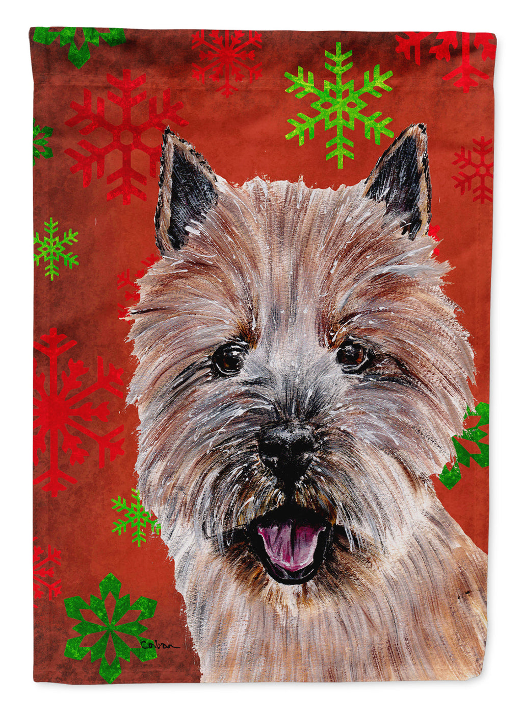 Norwich Terrier Red Snowflakes Holiday House Flag 28x40 Porch Sleeve Pole Decorative Outside Yard Banner Artwork Wall Hanging, Polyester