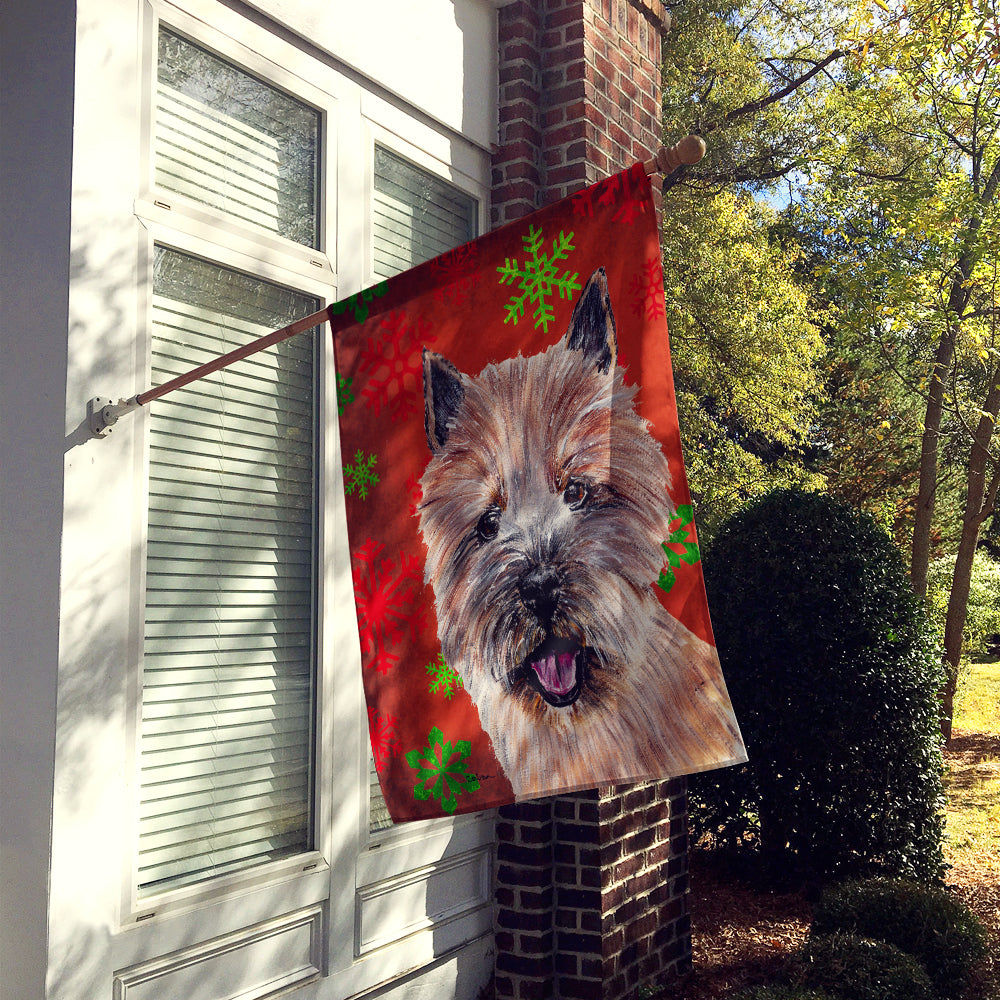 Norwich Terrier Red Snowflakes Holiday House Flag 28x40 Porch Sleeve Pole Decorative Outside Yard Banner Artwork Wall Hanging, Polyester