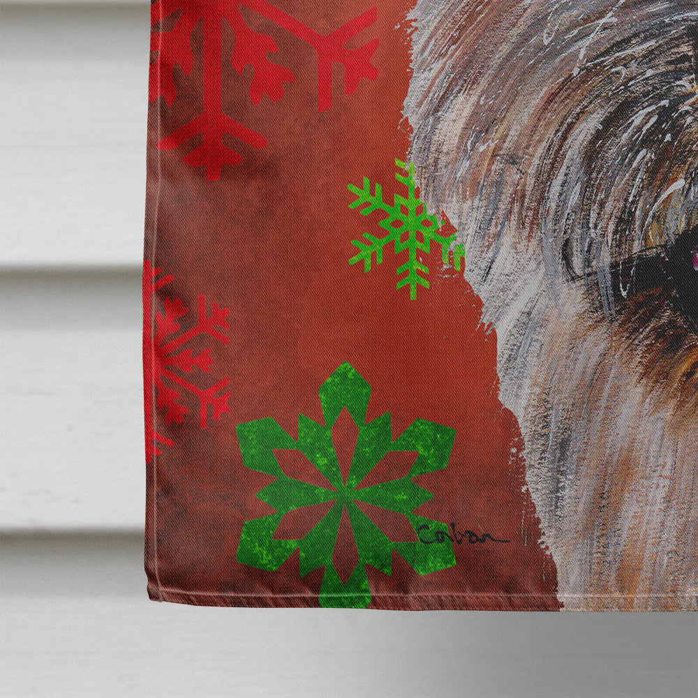 Norwich Terrier Red Snowflakes Holiday House Flag 28x40 Porch Sleeve Pole Decorative Outside Yard Banner Artwork Wall Hanging, Polyester