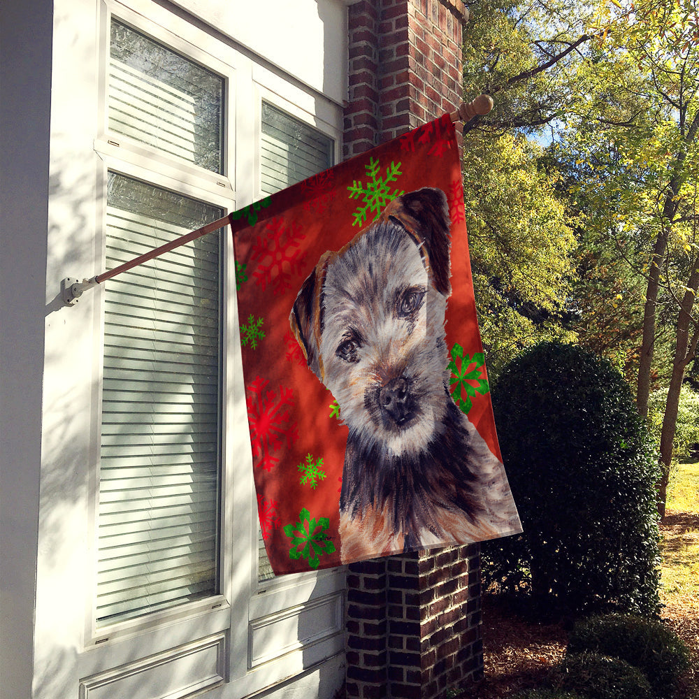 Norfolk Terrier Puppy Red Snowflakes Holiday House Flag 28x40 Porch Sleeve Pole Decorative Outside Yard Banner Artwork Wall Hanging, Polyester