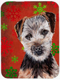 Norfolk Terrier Puppy Red Snowflakes Holiday Cutting Board Tempered Glass Kitchen Cutting Surface, Heat Resistant Chopping, Non-Slip Feet, Food Prep & Serving