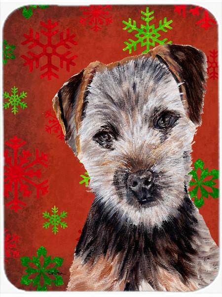 Norfolk Terrier Puppy Red Snowflakes Holiday Cutting Board Tempered Glass Kitchen Cutting Surface, Heat Resistant Chopping, Non-Slip Feet, Food Prep & Serving