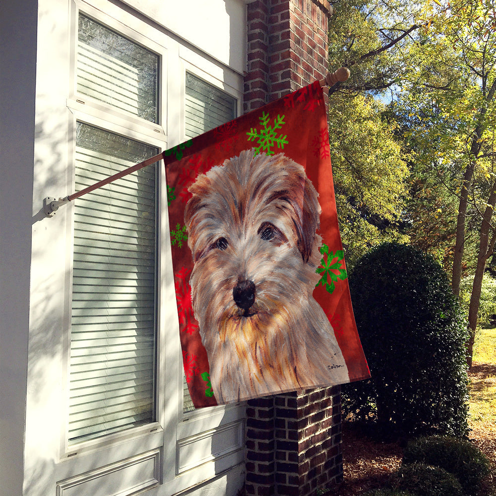 Norfolk Terrier Red Snowflakes Holiday House Flag 28x40 Porch Sleeve Pole Decorative Outside Yard Banner Artwork Wall Hanging, Polyester