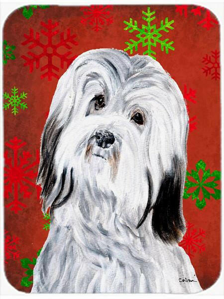 Havanese Red Snowflakes Holiday Cutting Board Tempered Glass Kitchen Cutting Surface, Heat Resistant Chopping, Non-Slip Feet, Food Prep & Serving