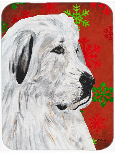 Great Pyrenees Red Snowflakes Holiday Cutting Board Tempered Glass Kitchen Cutting Surface, Heat Resistant Chopping, Non-Slip Feet, Food Prep & Serving