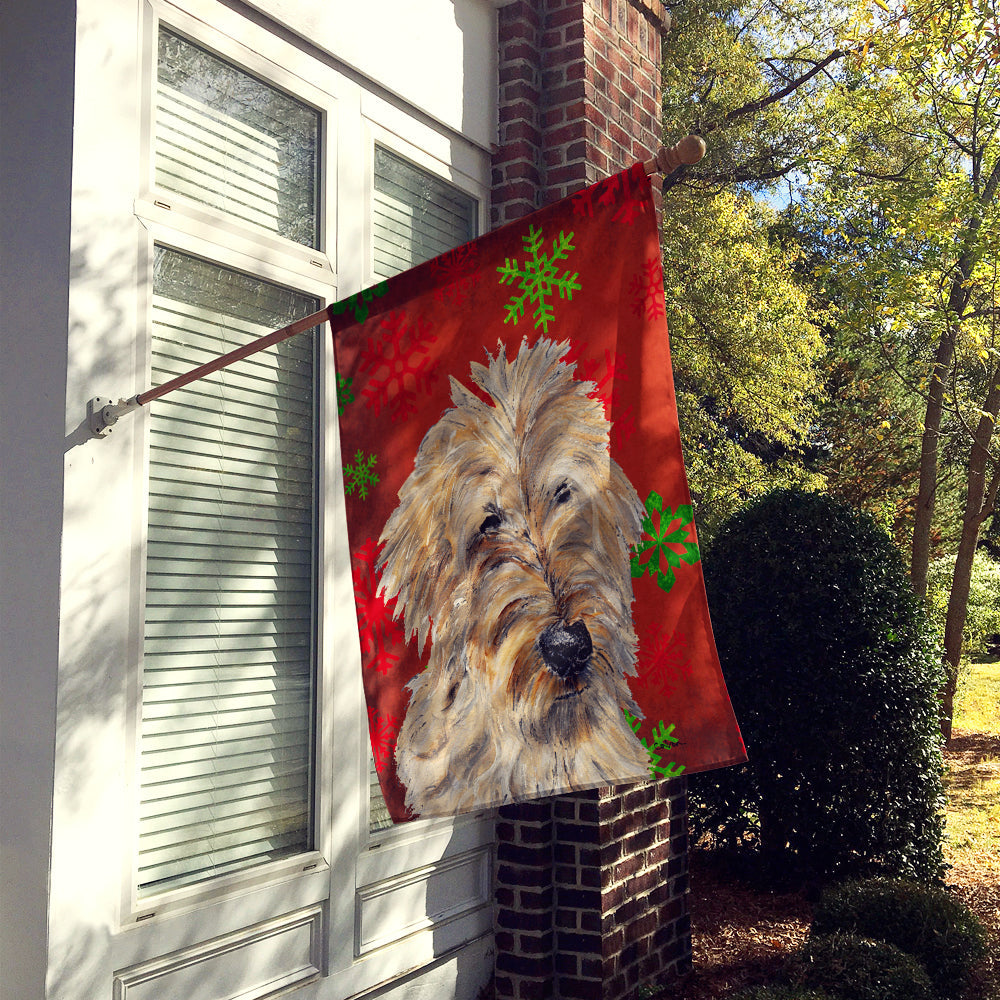 Golden Doodle 2 Red Snowflakes Holiday House Flag 28x40 Porch Sleeve Pole Decorative Outside Yard Banner Artwork Wall Hanging, Polyester