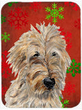 Golden Doodle 2 Red Snowflakes Holiday Cutting Board Tempered Glass Kitchen Cutting Surface, Heat Resistant Chopping, Non-Slip Feet, Food Prep & Serving