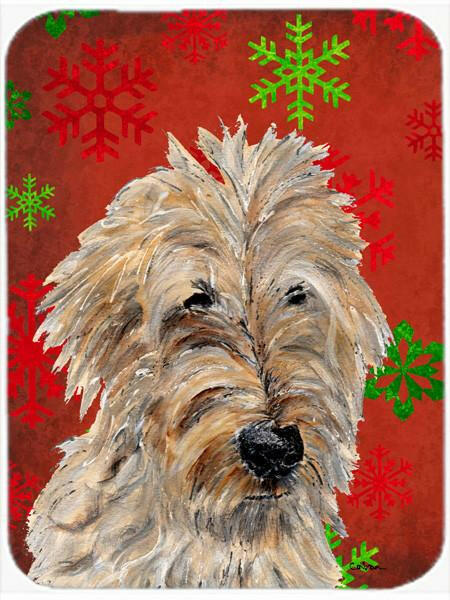 Golden Doodle 2 Red Snowflakes Holiday Cutting Board Tempered Glass Kitchen Cutting Surface, Heat Resistant Chopping, Non-Slip Feet, Food Prep & Serving