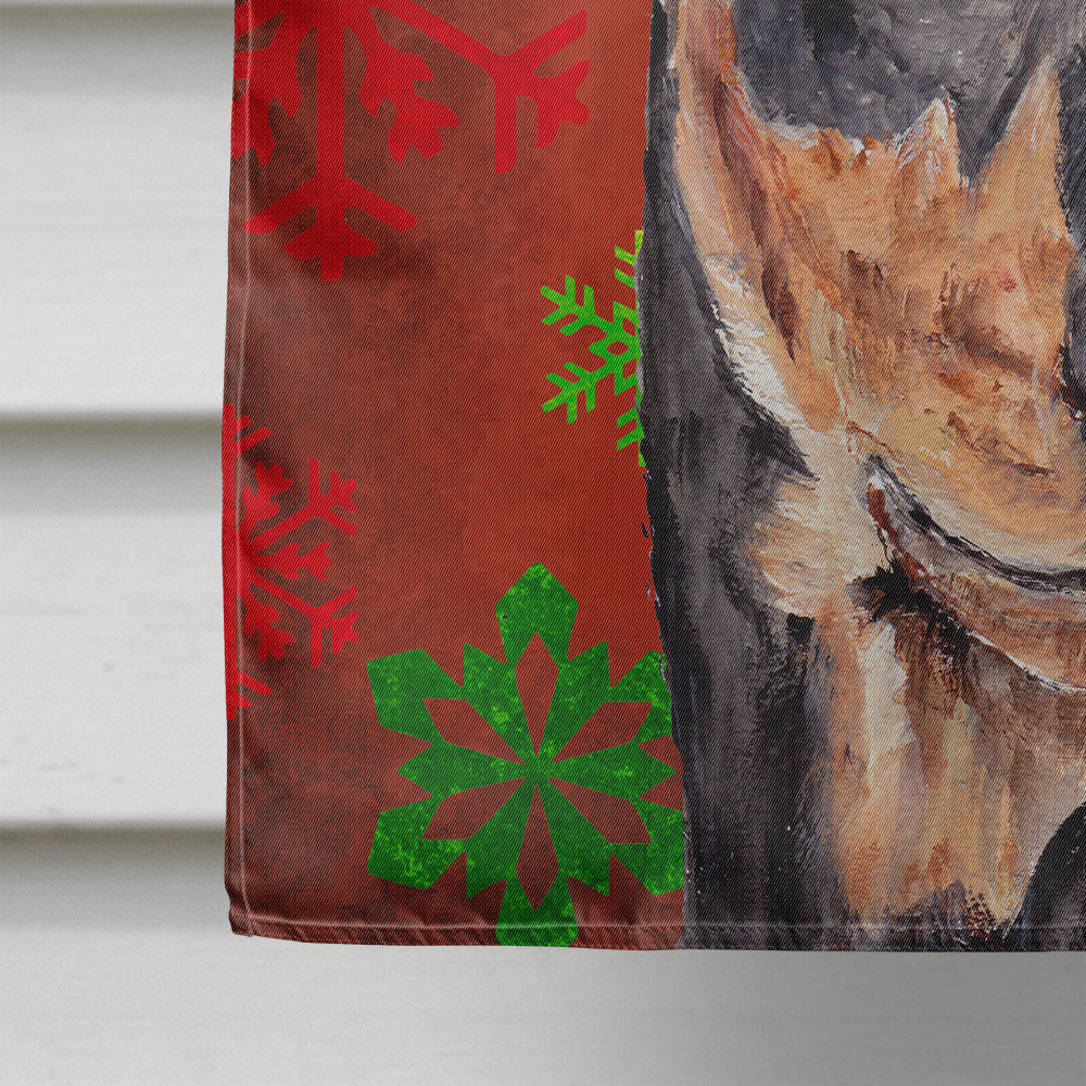 German Pinscher Red Snowflakes Holiday House Flag 28x40 Porch Sleeve Pole Decorative Outside Yard Banner Artwork Wall Hanging, Polyester