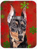 German Pinscher Red Snowflakes Holiday Cutting Board Tempered Glass Kitchen Cutting Surface, Heat Resistant Chopping, Non-Slip Feet, Food Prep & Serving