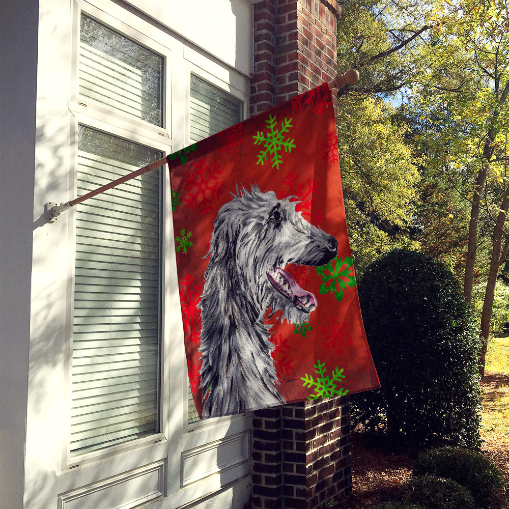 Scottish Deerhound Red Snowflakes Holiday House Flag 28x40 Porch Sleeve Pole Decorative Outside Yard Banner Artwork Wall Hanging, Polyester