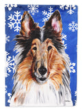 Collie Winter Snowflakes House Flag 28x40 Porch Sleeve Pole Decorative Outside Yard Banner Artwork Wall Hanging, Polyester
