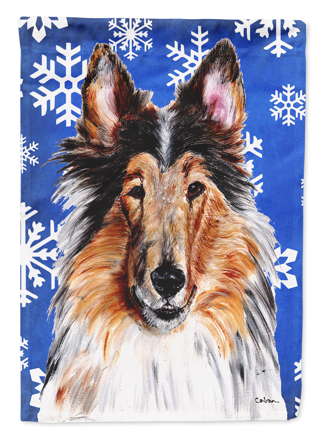 Collie Winter Snowflakes House Flag 28x40 Porch Sleeve Pole Decorative Outside Yard Banner Artwork Wall Hanging, Polyester
