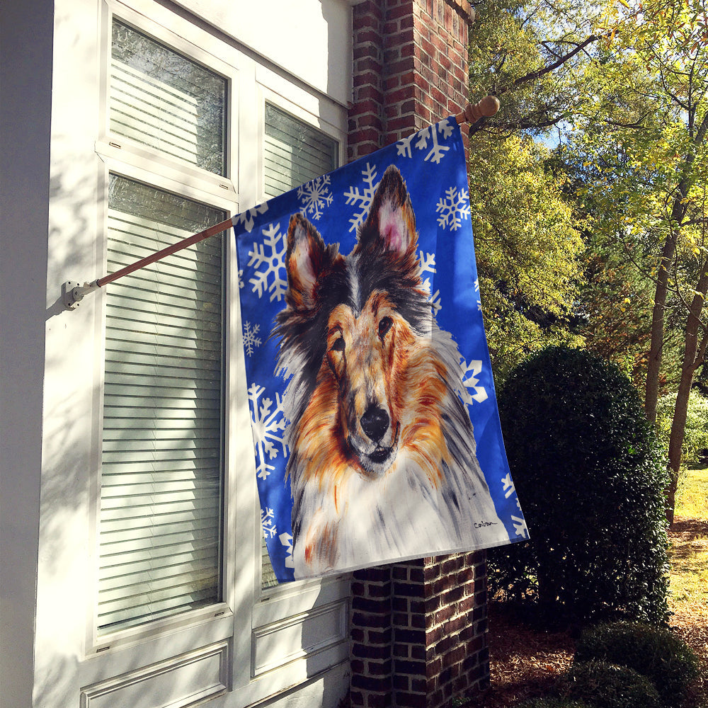 Collie Winter Snowflakes House Flag 28x40 Porch Sleeve Pole Decorative Outside Yard Banner Artwork Wall Hanging, Polyester