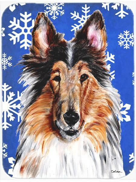 Collie Winter Snowflakes Cutting Board Tempered Glass Kitchen Cutting Surface, Heat Resistant Chopping, Non-Slip Feet, Food Prep & Serving