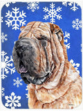 Shar Pei Winter Snowflakes Cutting Board Tempered Glass Kitchen Cutting Surface, Heat Resistant Chopping, Non-Slip Feet, Food Prep & Serving