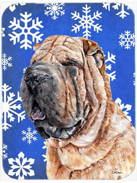 Shar Pei Winter Snowflakes Cutting Board Tempered Glass Kitchen Cutting Surface, Heat Resistant Chopping, Non-Slip Feet, Food Prep & Serving