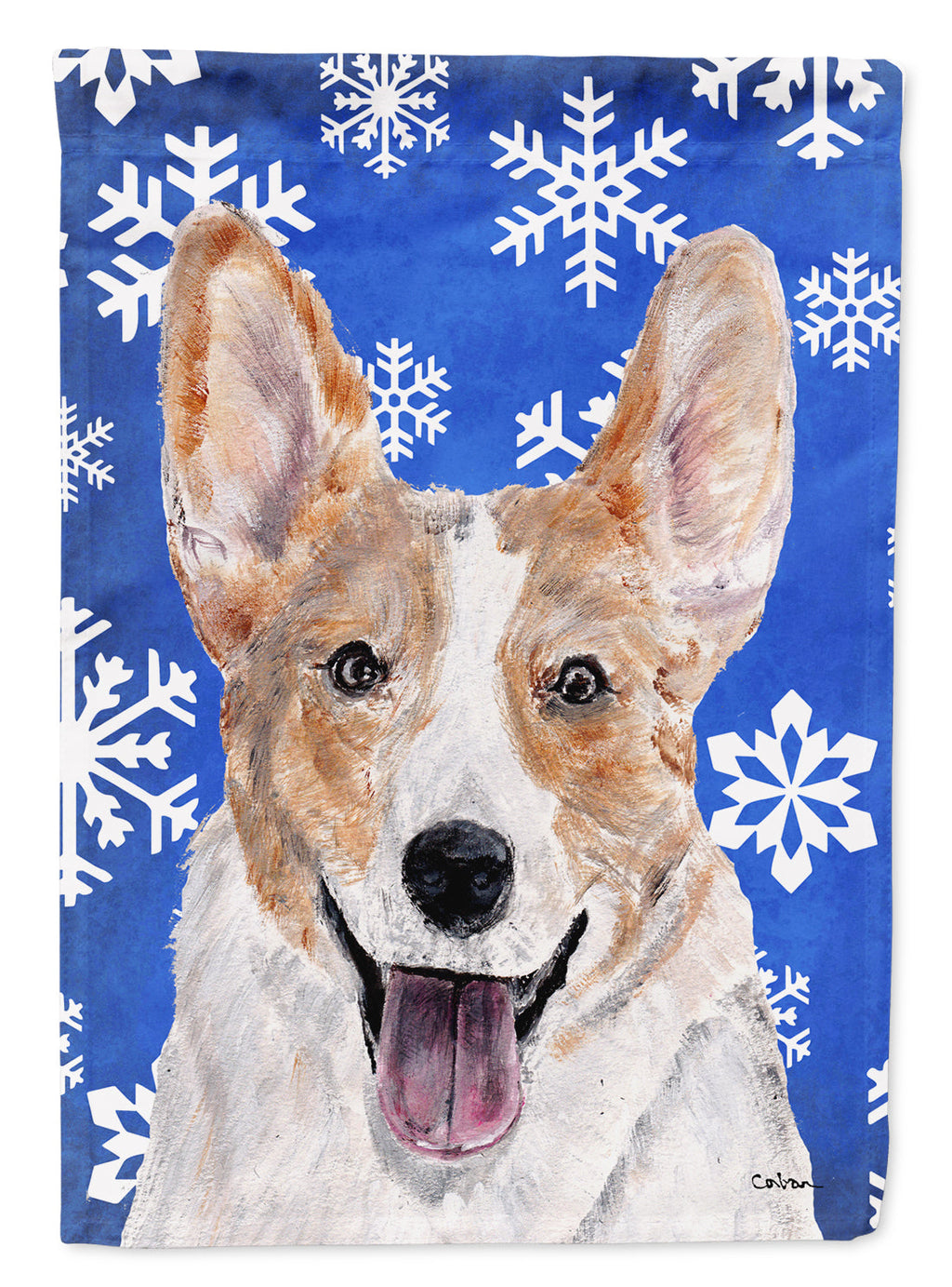 Cardigan Corgi Winter Snowflakes House Flag 28x40 Porch Sleeve Pole Decorative Outside Yard Banner Artwork Wall Hanging, Polyester
