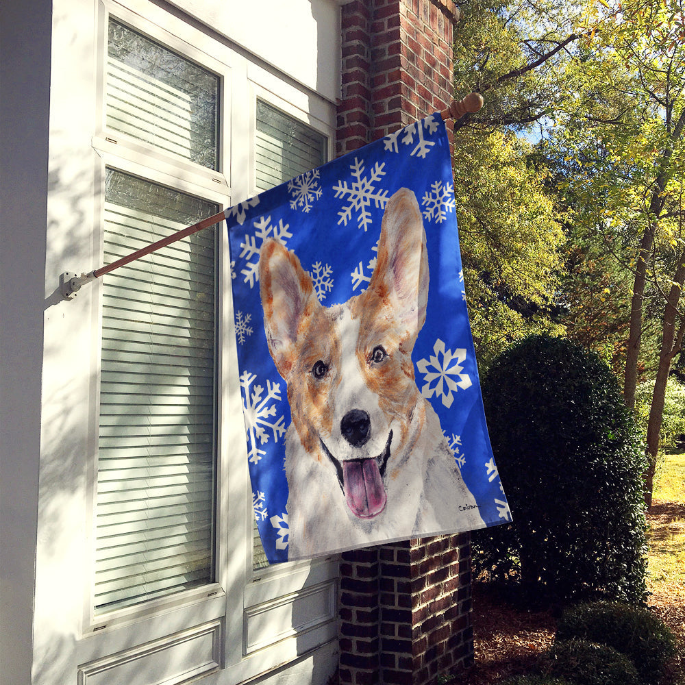 Cardigan Corgi Winter Snowflakes House Flag 28x40 Porch Sleeve Pole Decorative Outside Yard Banner Artwork Wall Hanging, Polyester