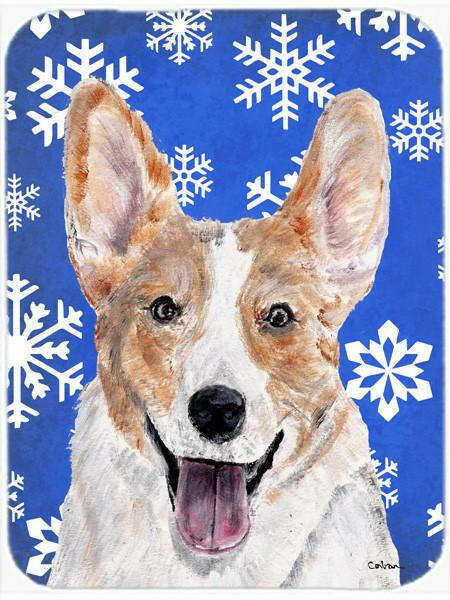 Cardigan Corgi Winter Snowflakes Cutting Board Tempered Glass Kitchen Cutting Surface, Heat Resistant Chopping, Non-Slip Feet, Food Prep & Serving