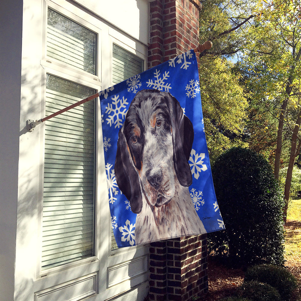 Blue Tick Coonhound Winter Snowflakes House Flag 28x40 Porch Sleeve Pole Decorative Outside Yard Banner Artwork Wall Hanging, Polyester