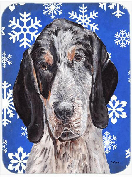 Blue Tick Coonhound Winter Snowflakes Cutting Board Tempered Glass Kitchen Cutting Surface, Heat Resistant Chopping, Non-Slip Feet, Food Prep & Serving