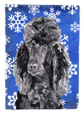 Black Standard Poodle Winter Snowflakes House Flag 28x40 Porch Sleeve Pole Decorative Outside Yard Banner Artwork Wall Hanging, Polyester