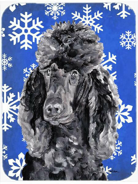 Black Standard Poodle Winter Snowflakes Cutting Board Tempered Glass Kitchen Cutting Surface, Heat Resistant Chopping, Non-Slip Feet, Food Prep & Serving