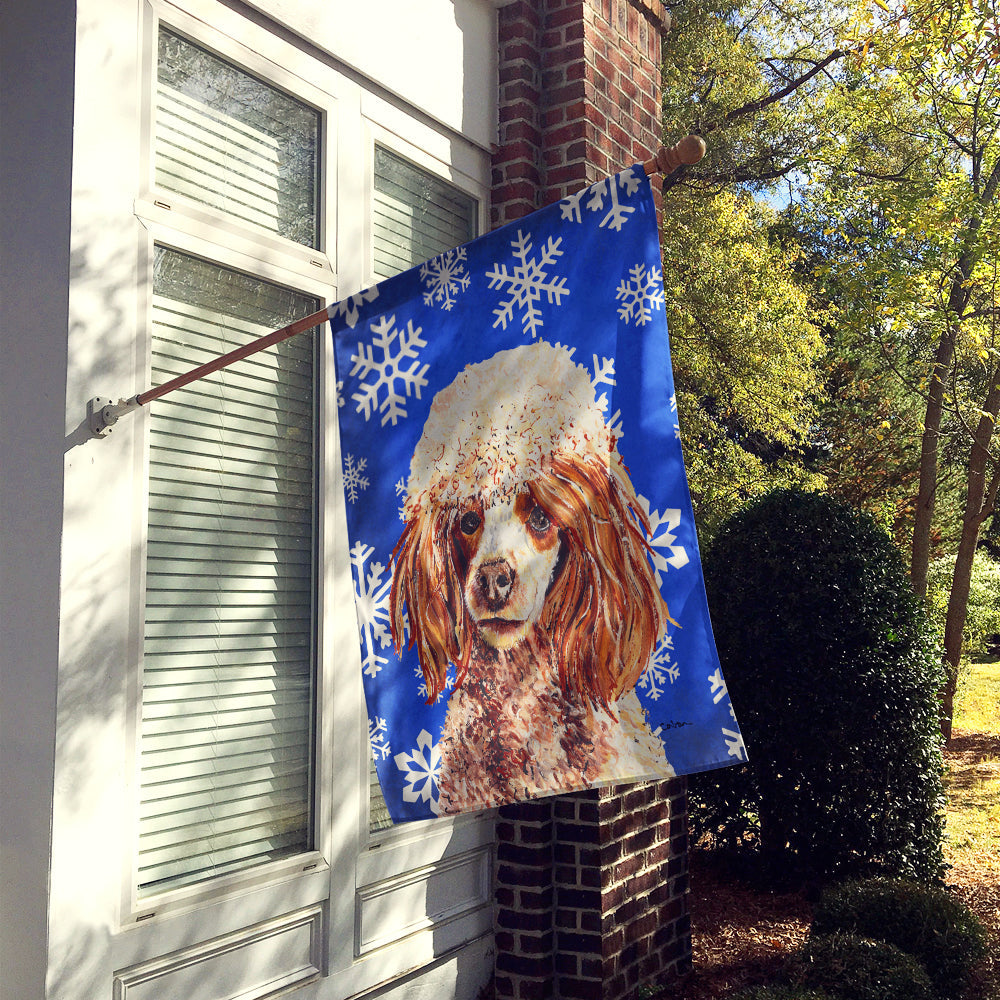 Red Miniature Poodle Winter Snowflakes House Flag 28x40 Porch Sleeve Pole Decorative Outside Yard Banner Artwork Wall Hanging, Polyester