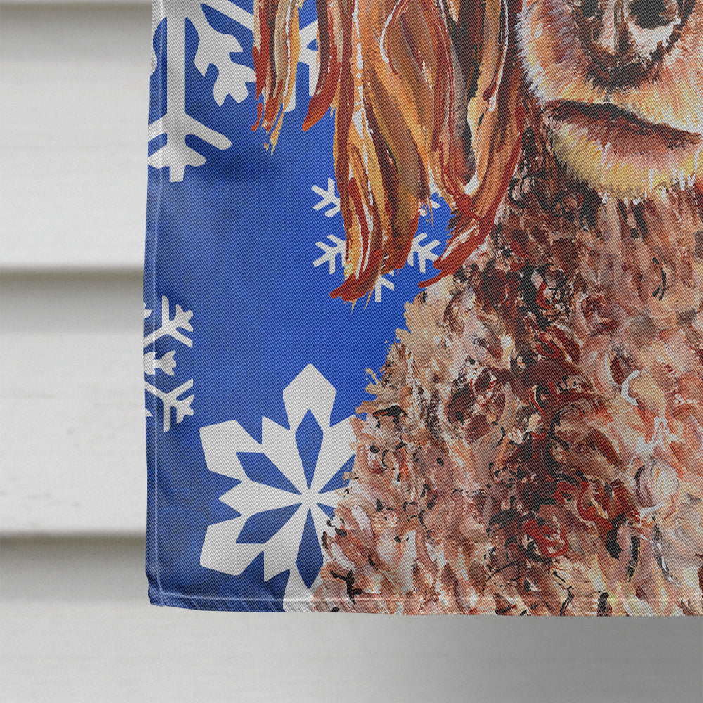 Red Miniature Poodle Winter Snowflakes House Flag 28x40 Porch Sleeve Pole Decorative Outside Yard Banner Artwork Wall Hanging, Polyester