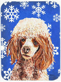 Red Miniature Poodle Winter Snowflakes Cutting Board Tempered Glass Kitchen Cutting Surface, Heat Resistant Chopping, Non-Slip Feet, Food Prep & Serving