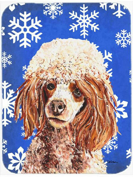 Red Miniature Poodle Winter Snowflakes Cutting Board Tempered Glass Kitchen Cutting Surface, Heat Resistant Chopping, Non-Slip Feet, Food Prep & Serving