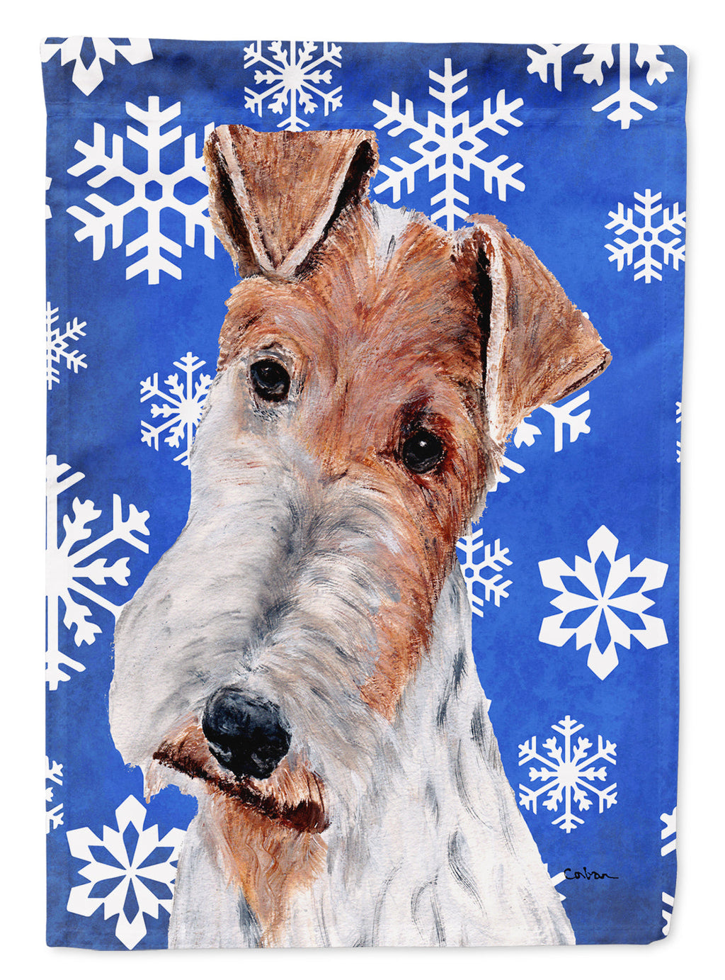 Wire Fox Terrier Winter Snowflakes House Flag 28x40 Porch Sleeve Pole Decorative Outside Yard Banner Artwork Wall Hanging, Polyester