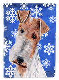 Wire Fox Terrier Winter Snowflakes House Flag 28x40 Porch Sleeve Pole Decorative Outside Yard Banner Artwork Wall Hanging, Polyester