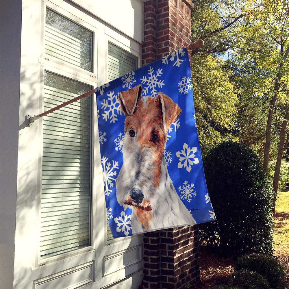Wire Fox Terrier Winter Snowflakes House Flag 28x40 Porch Sleeve Pole Decorative Outside Yard Banner Artwork Wall Hanging, Polyester
