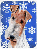 Wire Fox Terrier Winter Snowflakes Cutting Board Tempered Glass Kitchen Cutting Surface, Heat Resistant Chopping, Non-Slip Feet, Food Prep & Serving
