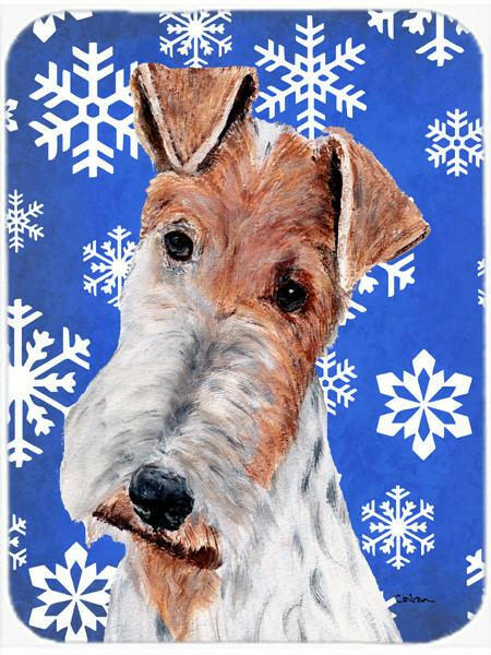 Wire Fox Terrier Winter Snowflakes Cutting Board Tempered Glass Kitchen Cutting Surface, Heat Resistant Chopping, Non-Slip Feet, Food Prep & Serving