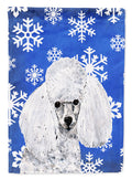 White Toy Poodle Winter Snowflakes House Flag 28x40 Porch Sleeve Pole Decorative Outside Yard Banner Artwork Wall Hanging, Polyester