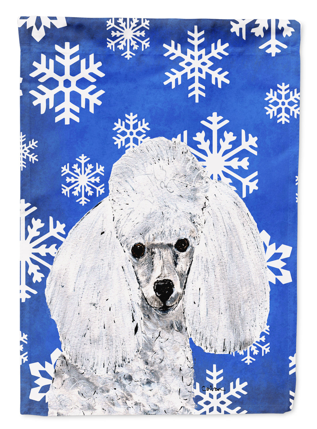 White Toy Poodle Winter Snowflakes House Flag 28x40 Porch Sleeve Pole Decorative Outside Yard Banner Artwork Wall Hanging, Polyester