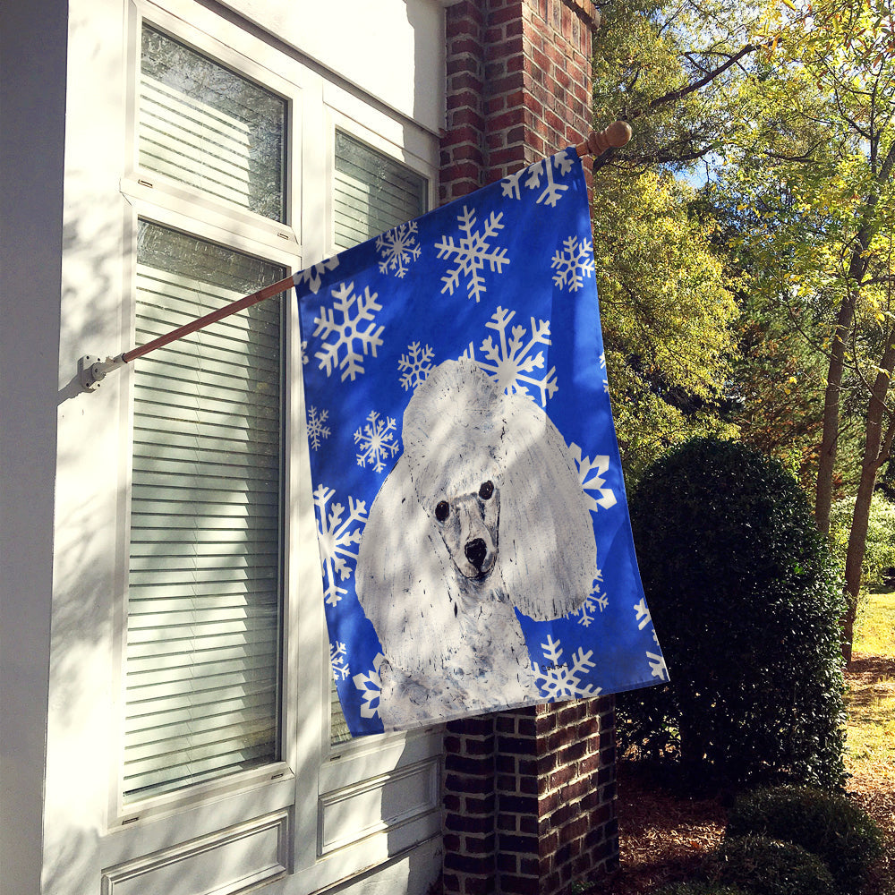 White Toy Poodle Winter Snowflakes House Flag 28x40 Porch Sleeve Pole Decorative Outside Yard Banner Artwork Wall Hanging, Polyester