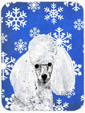 White Toy Poodle Winter Snowflakes Cutting Board Tempered Glass Kitchen Cutting Surface, Heat Resistant Chopping, Non-Slip Feet, Food Prep & Serving