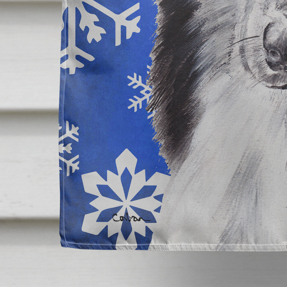 Black and White Collie Winter Snowflakes House Flag 28x40 Porch Sleeve Pole Decorative Outside Yard Banner Artwork Wall Hanging, Polyester