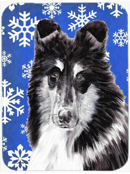 Black and White Collie Winter Snowflakes Cutting Board Tempered Glass Kitchen Cutting Surface, Heat Resistant Chopping, Non-Slip Feet, Food Prep & Serving