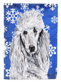 White Standard Poodle Winter Snowflakes House Flag 28x40 Porch Sleeve Pole Decorative Outside Yard Banner Artwork Wall Hanging, Polyester