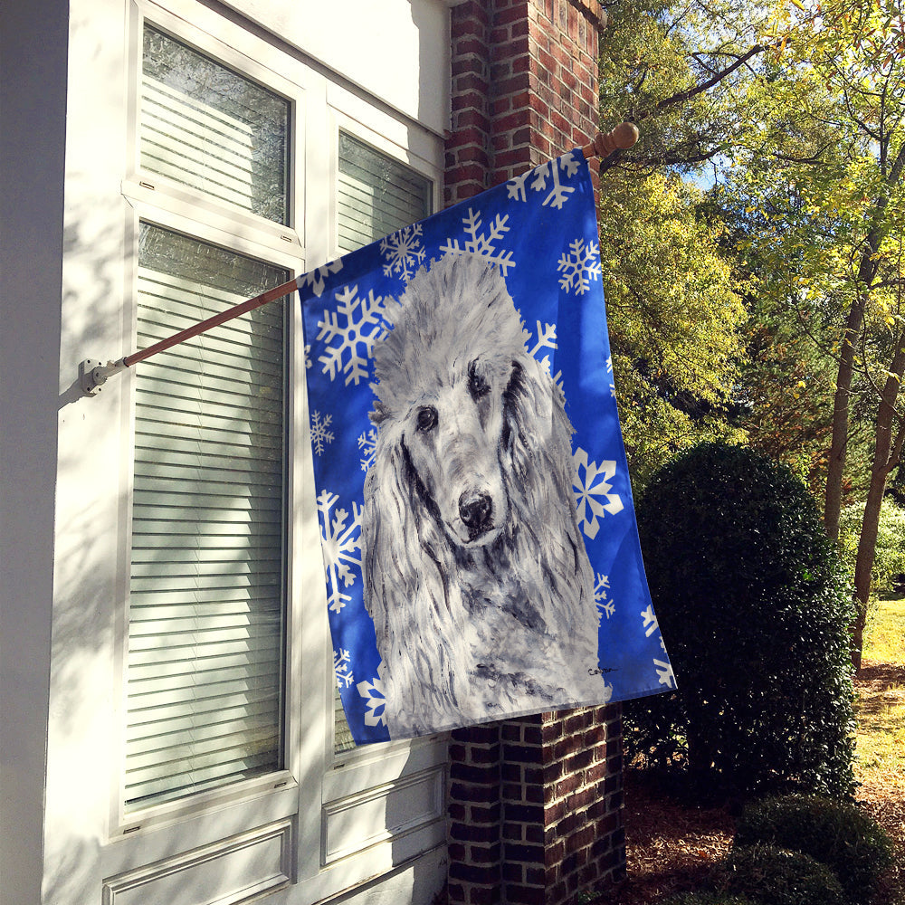 White Standard Poodle Winter Snowflakes House Flag 28x40 Porch Sleeve Pole Decorative Outside Yard Banner Artwork Wall Hanging, Polyester