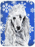 White Standard Poodle Winter Snowflakes Cutting Board Tempered Glass Kitchen Cutting Surface, Heat Resistant Chopping, Non-Slip Feet, Food Prep & Serving