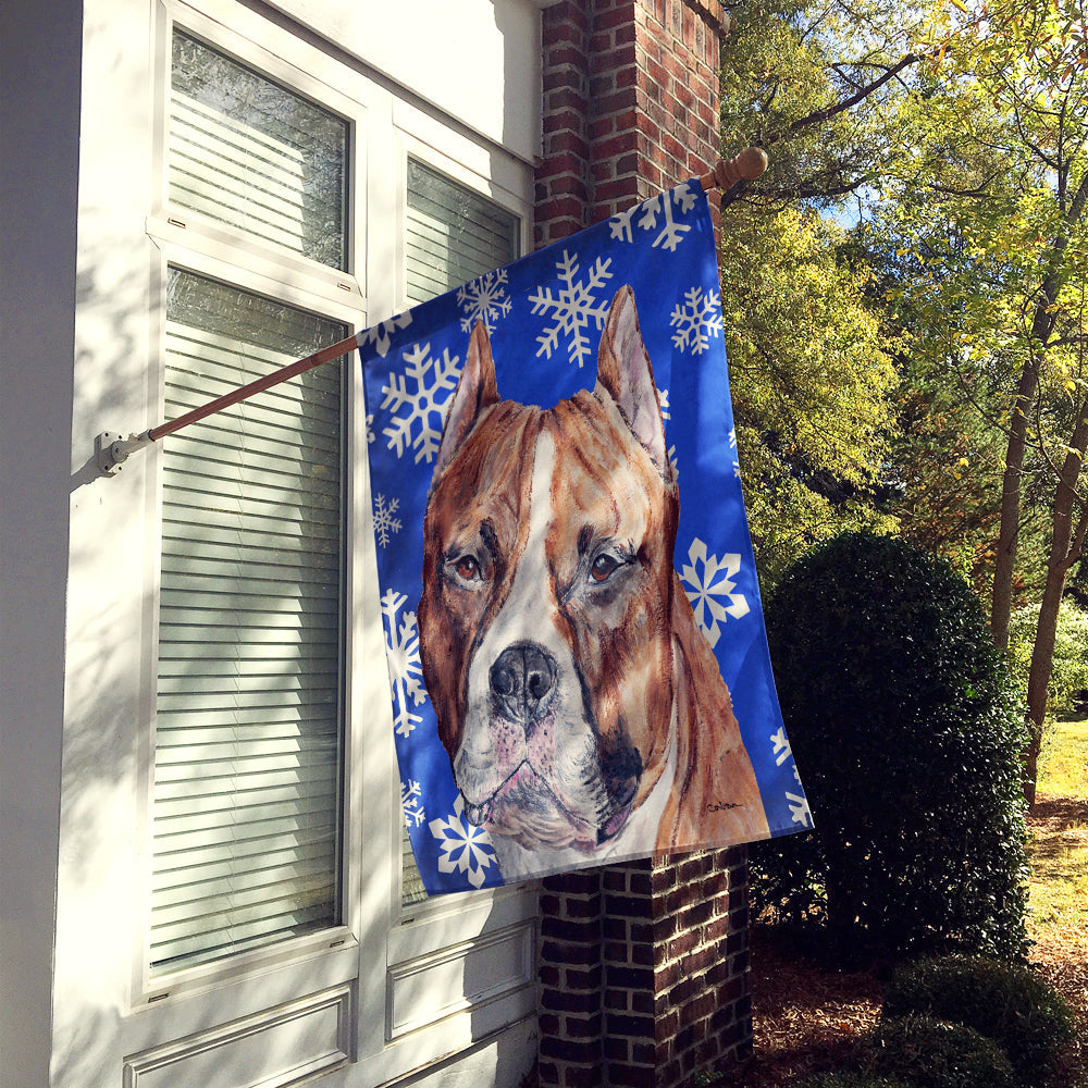 Staffordshire Bull Terrier Staffie Winter Snowflakes House Flag 28x40 Porch Sleeve Pole Decorative Outside Yard Banner Artwork Wall Hanging, Polyester