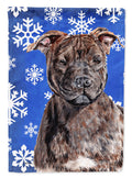 Staffordshire Bull Terrier Staffie Winter Snowflakes House Flag 28x40 Porch Sleeve Pole Decorative Outside Yard Banner Artwork Wall Hanging, Polyester