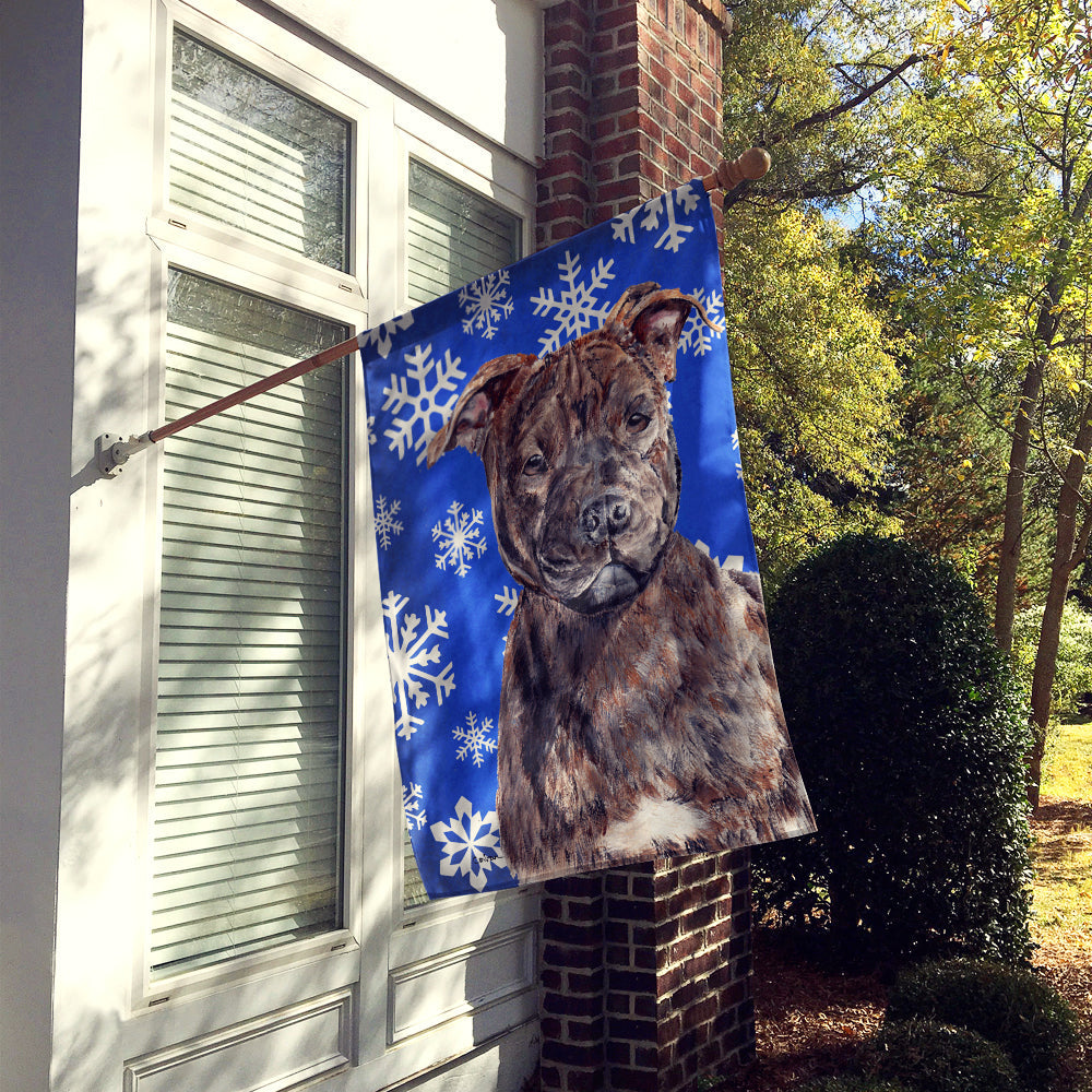Staffordshire Bull Terrier Staffie Winter Snowflakes House Flag 28x40 Porch Sleeve Pole Decorative Outside Yard Banner Artwork Wall Hanging, Polyester