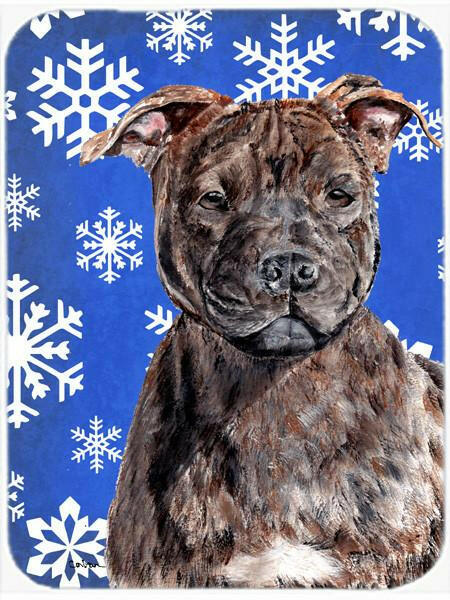 Staffordshire Bull Terrier Staffie Winter Snowflakes Cutting Board Tempered Glass Kitchen Cutting Surface, Heat Resistant Chopping, Non-Slip Feet, Food Prep & Serving